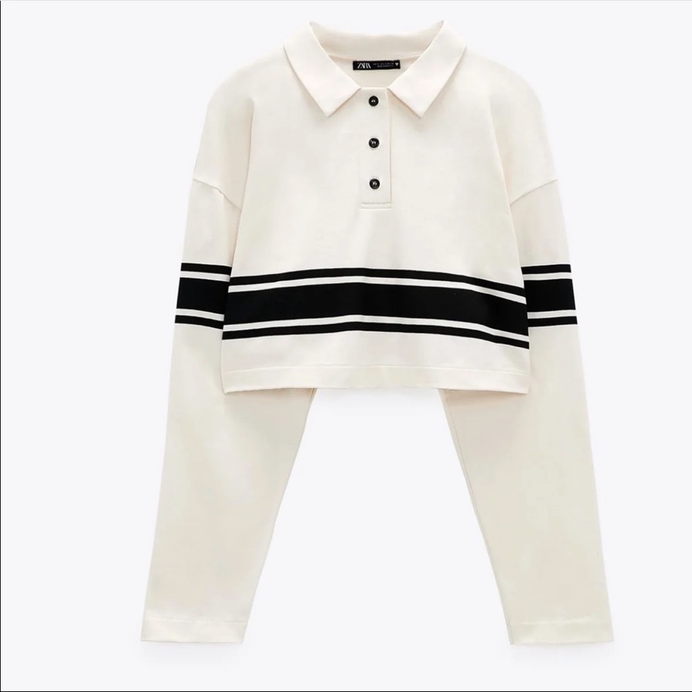 ZARA Striped Crop Polo Shirt NWT